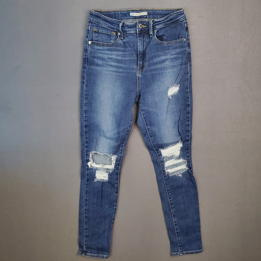 Levi's 721 High Rise Skinny Distressed Jeans Women's Size 28‎ Medium Wash